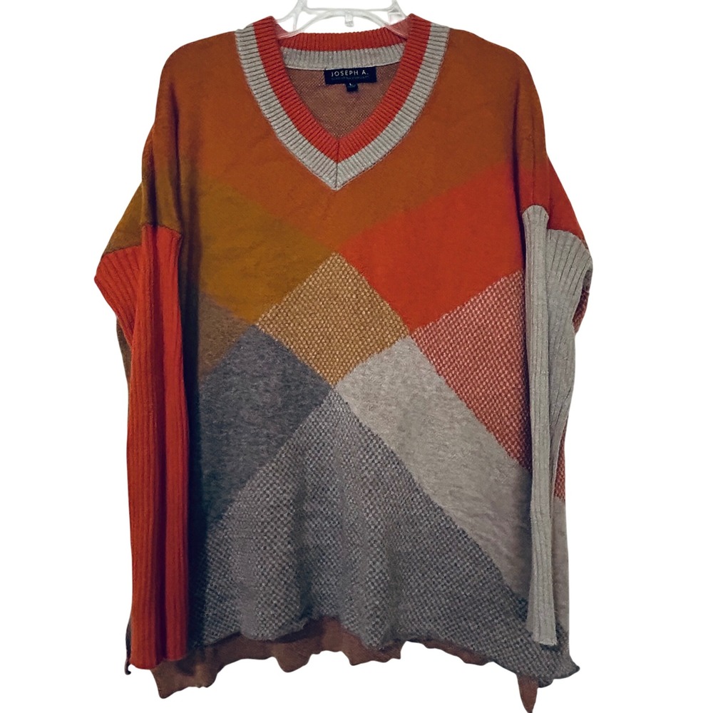 Joseph A. Women's Colorblock Sweater – Large Cozy Fall‎ Winter Knit, Asym Sleeve